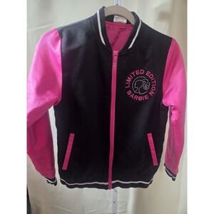 Girls Limited Edition Barbie Varsity Jacket Sz L (10/12) Pink/Black Full Zip